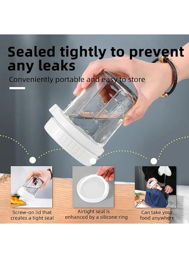 2-Pack Glass Storage Jars with Airtight Lids & Spoon | Overnight Oats Jars,Container with Measurement Marks, Wide Mouth Portable Jars Breakfast Container for Salads, Yogurt, Cereal Milk, Oatmeal,& More 300ml ( White ) - Image 5